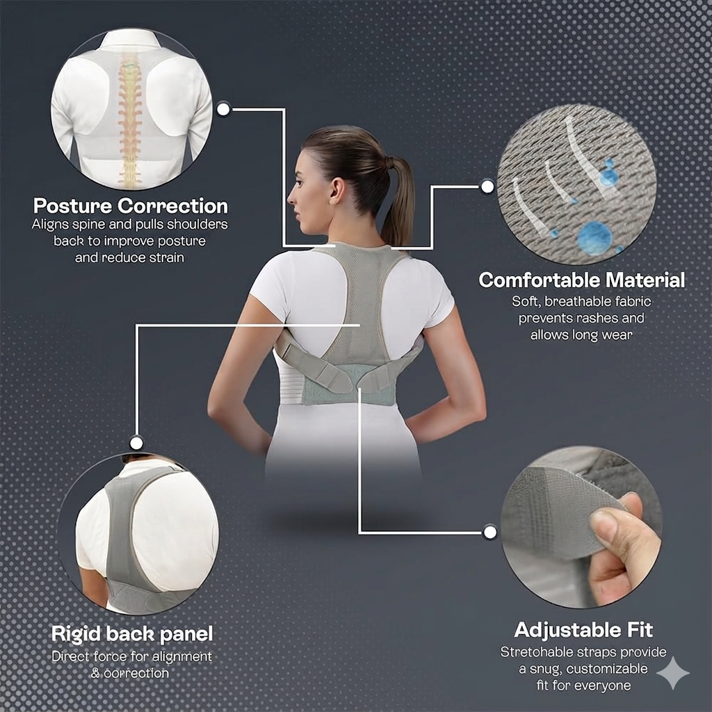 Posture Corrector, Grey, Large, 1 Unit